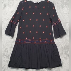 Hinge Black Dress with Red Embroidered Motifs